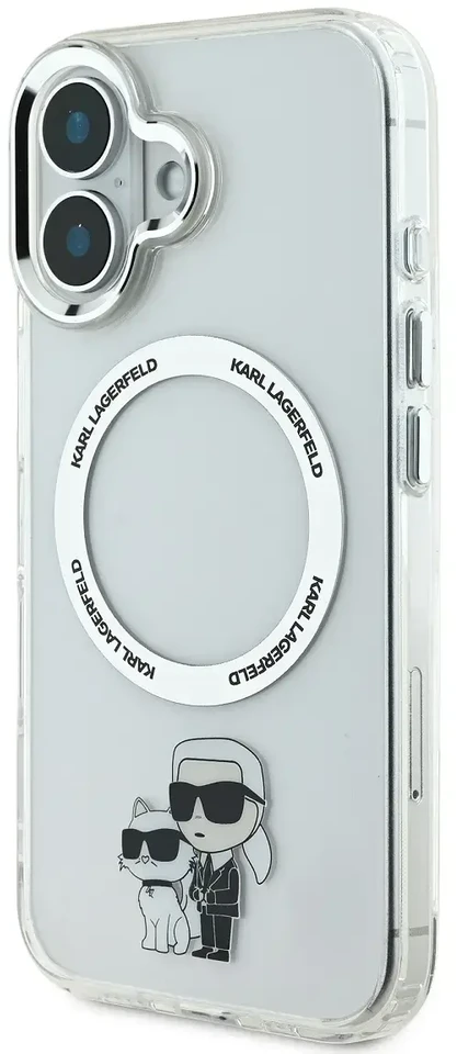 Karl Lagerfeld IML Karl and Choupette MagSafe Apple iPhone 16 dėklas telefonui skaidrus