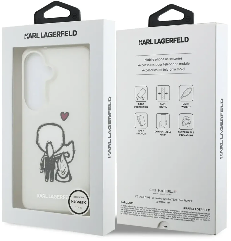 Karl Lagerfeld IML K&CH magnetinis dėklas su logotipu, skirtas iPhone Samsung Galaxy S26, permatomas