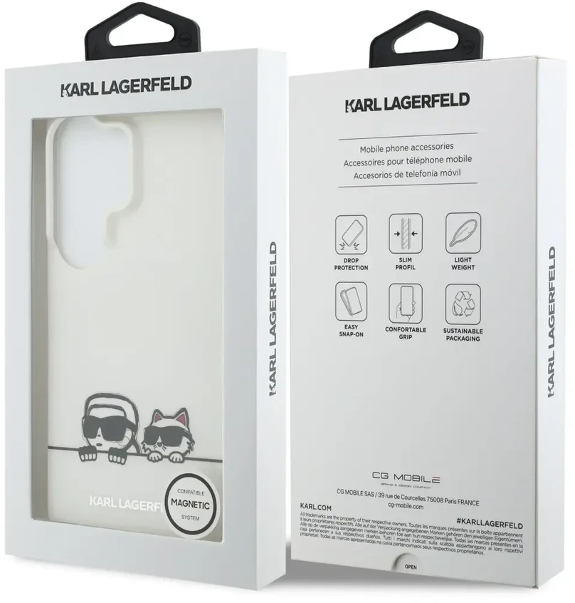 Karl Lagerfeld IML K&CH „Peekaboo“ logotipo magnetinis dėklas, skirtas „iPhone“ „Samsung Galaxy S26 Ultra“, baltas