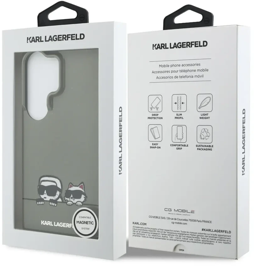 Karl Lagerfeld IML K&CH „Peekaboo“ logotipo magnetinis dėklas, skirtas „iPhone“, „Samsung Galaxy S26 Ultra“, juodas