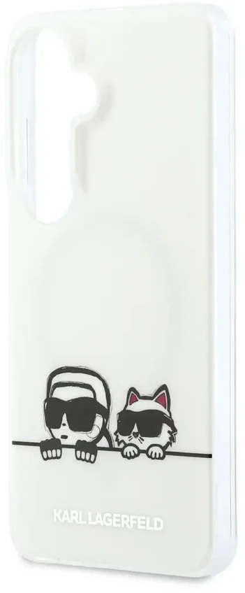 Karl Lagerfeld IML K&CH Peekaboo logotipo magnetinis dėklas, skirtas iPhone Samsung Galaxy S26+, baltas