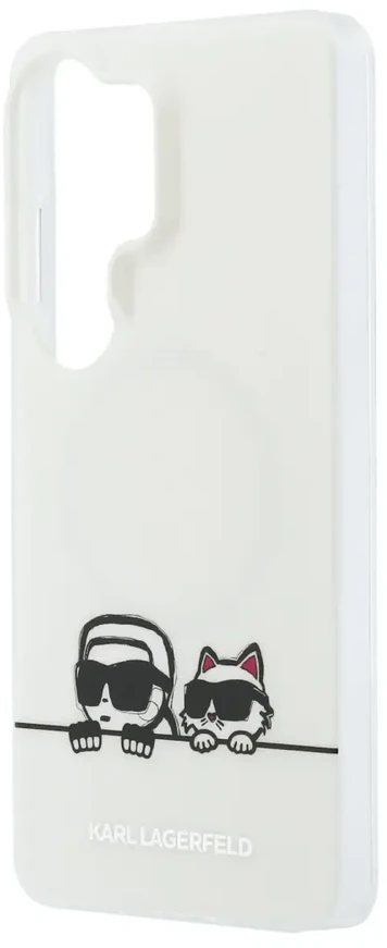 Karl Lagerfeld IML K&CH „Peekaboo“ logotipo magnetinis dėklas, skirtas „iPhone“ „Samsung Galaxy S26 Ultra“, baltas
