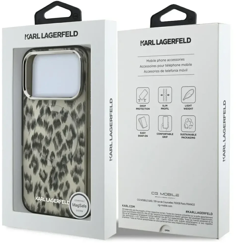 Karl Lagerfeld IML Leopard Pattern MagSafe Dėklas skirtas Apple iPhone 17 Pro rudos spalvos