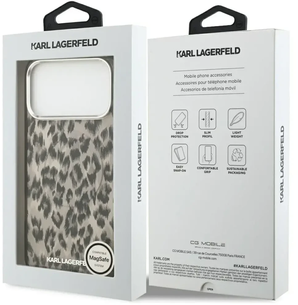 Karl Lagerfeld IML Leopard Pattern MagSafe dėklas skirtas Apple iPhone 17 Pro Max rudos spalvos