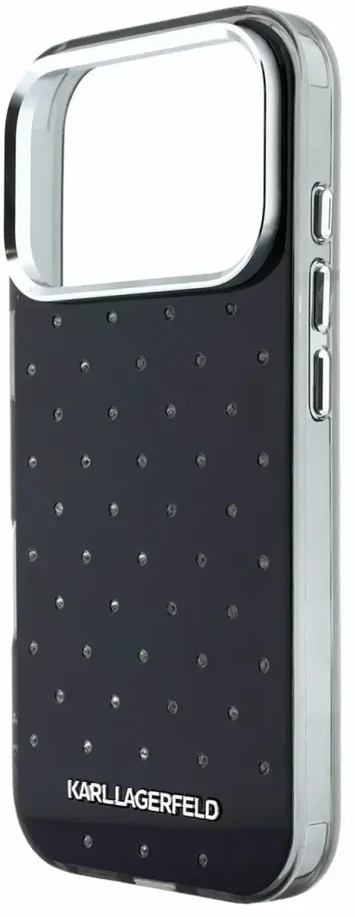 Dėklas Karl Lagerfeld IML Rhinestones Allover and Electroplated Logo skirtas iPhone 18 Pro / 17 Pro juodas