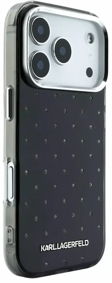 Dėklas Karl Lagerfeld IML Rhinestones Allover and Electroplated Logo skirtas iPhone 18 Pro / 17 Pro juodas