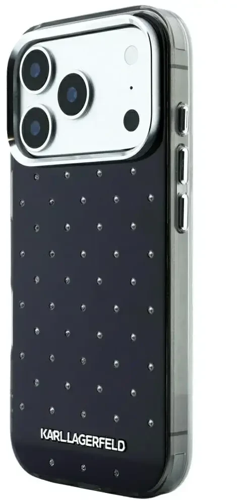 Dėklas Karl Lagerfeld IML Rhinestones Allover and Electroplated Logo skirtas iPhone 18 Pro / 17 Pro juodas