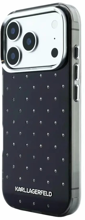 Dėklas Karl Lagerfeld IML Rhinestones Allover and Electroplated Logo skirtas iPhone 18 Pro / 17 Pro juodas