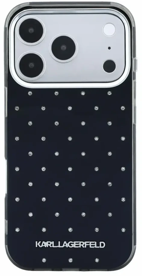 Dėklas Karl Lagerfeld IML Rhinestones Allover and Electroplated Logo skirtas iPhone 18 Pro / 17 Pro juodas