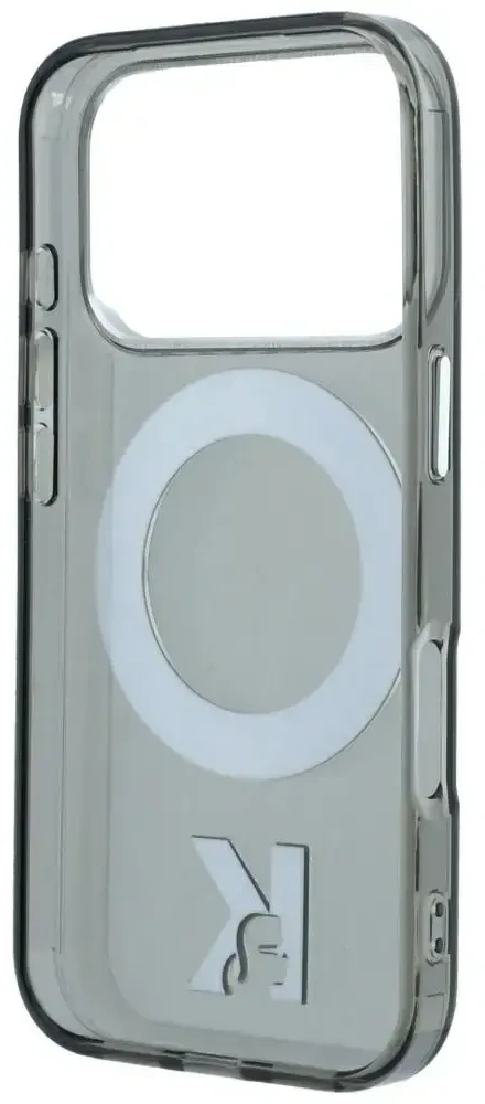 Dėklas Karl Lagerfeld IML Ring Stand 360 Kameo Metal MagSafe Case for iPhone 17 Pro / 18 Pro - Juoda
