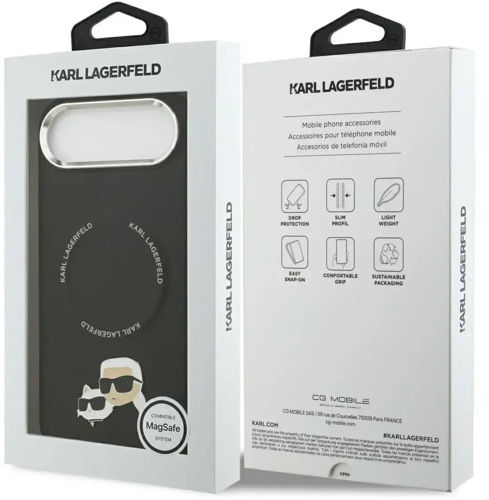 Karl Lagerfeld Karl & Choupette Pins MagSafe dėklas skirtas Apple iPhone Air Juodas