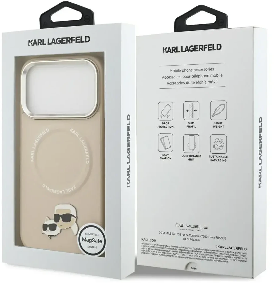 Karl Lagerfeld Karl & Choupette Pins MagSafe dėklas skirtas Apple iPhone 17 Pro Max rusvai gelsvas