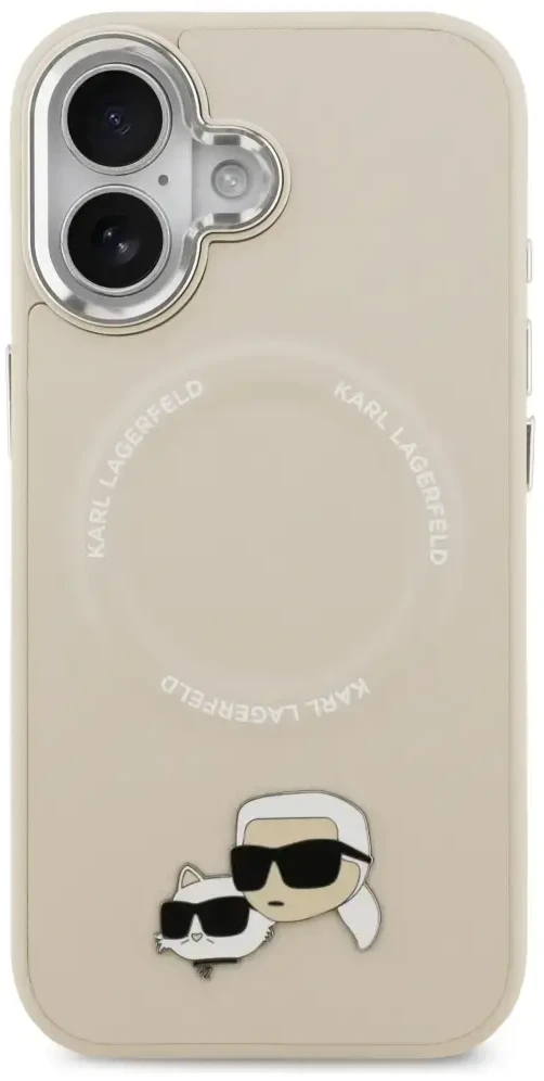 Karl Lagerfeld Karl & Choupette Pins MagSafe dėklas skirtas Apple iPhone 17 rusvai gelsvas