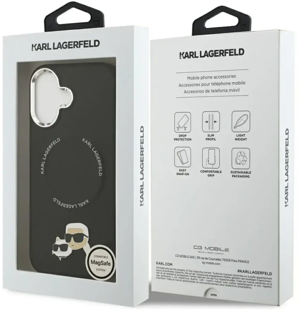 Karl Lagerfeld Karl & Choupette Pins MagSafe dėklas skirtas Apple iPhone 17 juodos spalvos