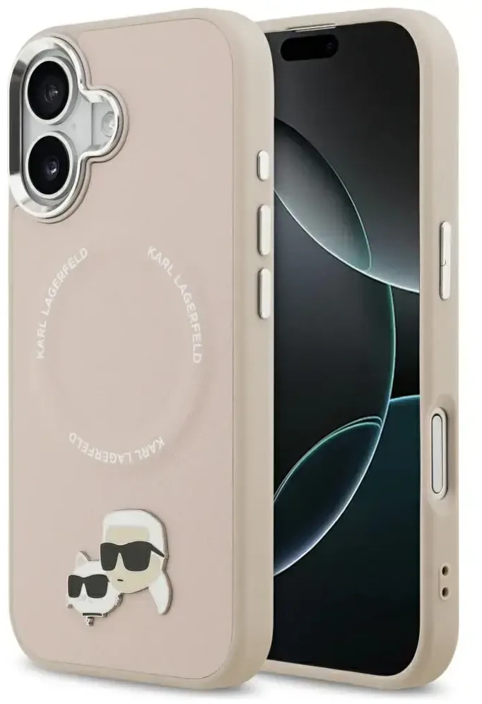 Karl Lagerfeld Karl & Choupette Pins MagSafe dėklas skirtas Apple iPhone 17 rožinės spalvos