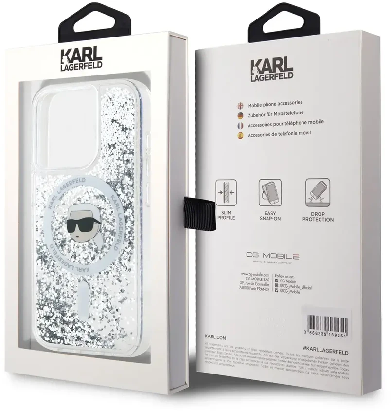 Karl Lagerfeld KLHMP15XLGKISGH Apple iPhone15 Pro Max 6.7″ kietas dėklas skaidrus Liquid Glitter Karl Head M
