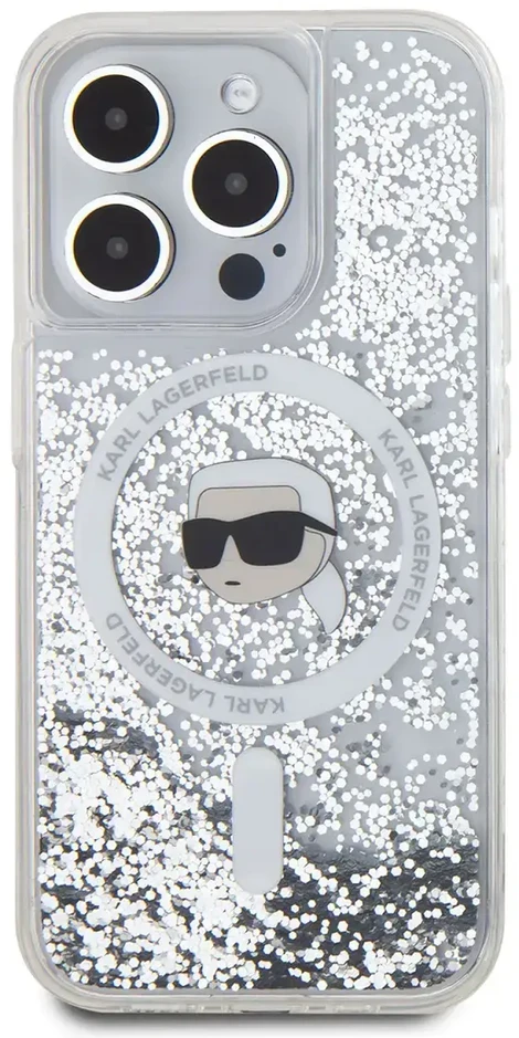 Karl Lagerfeld KLHMP15XLGKISGH Apple iPhone15 Pro Max 6.7″ kietas dėklas skaidrus Liquid Glitter Karl Head M
