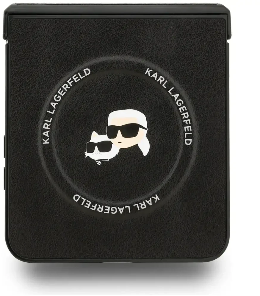 Karl Lagerfeld Karl&Choupette Pins MagSafe dėklas skirtas Samsung Galaxy Z Flip7 juodos spalvos
