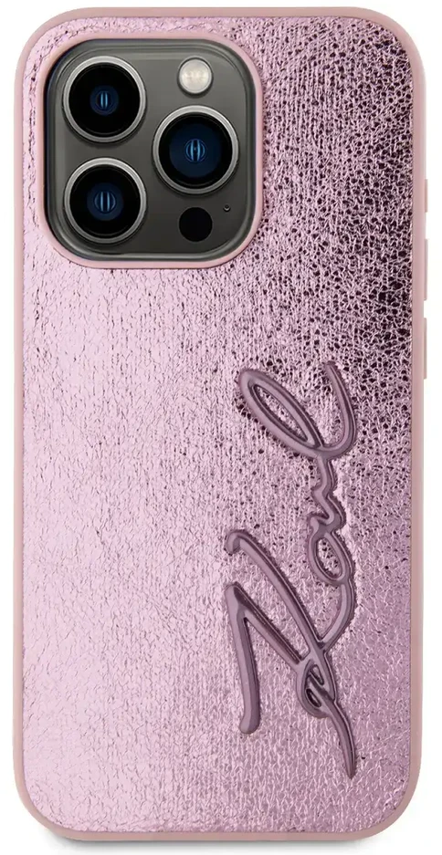 Karl Lagerfeld Wrinkled PU Signature Logo dėklas telefonui Apple iPhone 15 Pro Max rožinės spalvos