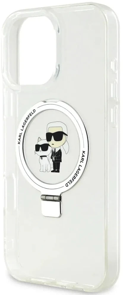 Karl Lagerfeld Ringstand Karl and Choupette MagSafe Apple iPhone 16 Pro Max dėklas telefonui baltos spalvos