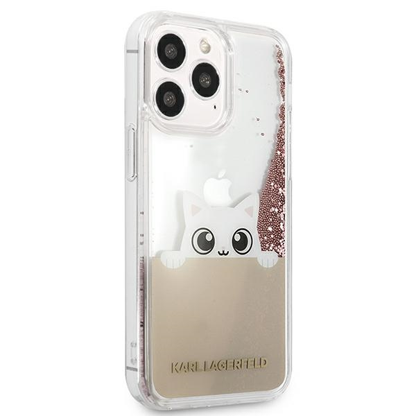Dėklas Karl Lagerfeld KLHCP13LPABGNU IPHONE 13 PRO / 13 6.1 "Rožinis / Rožinis HARDCASE PEEK A BOO LIQUID GLITTER