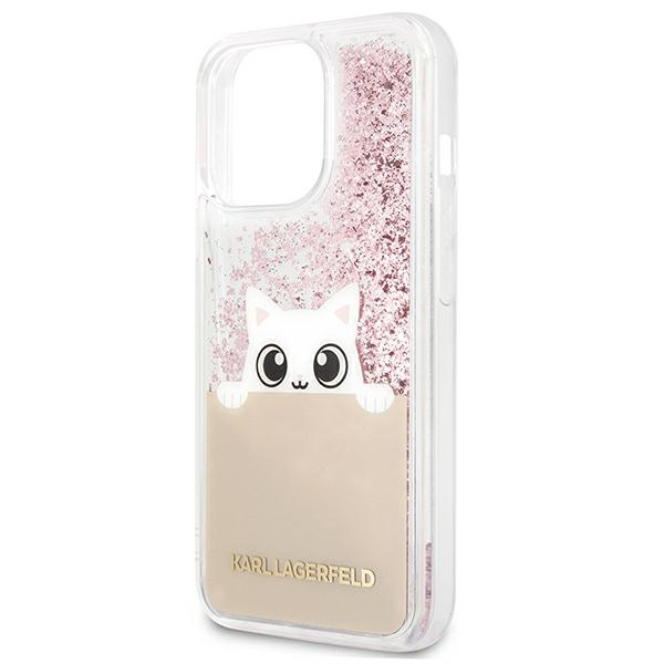 Dėklas Karl Lagerfeld KLHCP13LPABGNU IPHONE 13 PRO / 13 6.1 "Rožinis / Rožinis HARDCASE PEEK A BOO LIQUID GLITTER