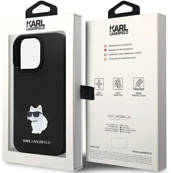 Karl Lagerfeld KLHCP13LSMHCNPK silikoninis telefono dėklas su metaliniu kaiščiu iPhone 13 Pro | iPhone 13, juodas