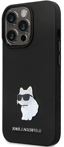 Karl Lagerfeld KLHCP13LSMHCNPK silikoninis telefono dėklas su metaliniu kaiščiu iPhone 13 Pro | iPhone 13, juodas