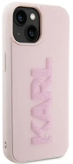 Karl Lagerfeld dėklas, skirtas iPhone 15 Plus 6,7 KLHCP15M3DMBKCP rožinės spalvos HC 3D Logo Glitter
