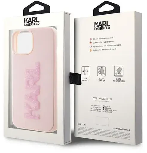 Karl Lagerfeld dėklas, skirtas iPhone 15 Plus 6,7 KLHCP15M3DMBKCP rožinės spalvos HC 3D Logo Glitter