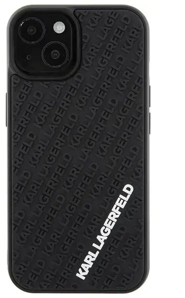 Dėklas Karl Lagerfeld KLHCP15S3DMKRLK 3D guminis telefono su daugybe logotipų sąvartėlis iPhone 15 juodas