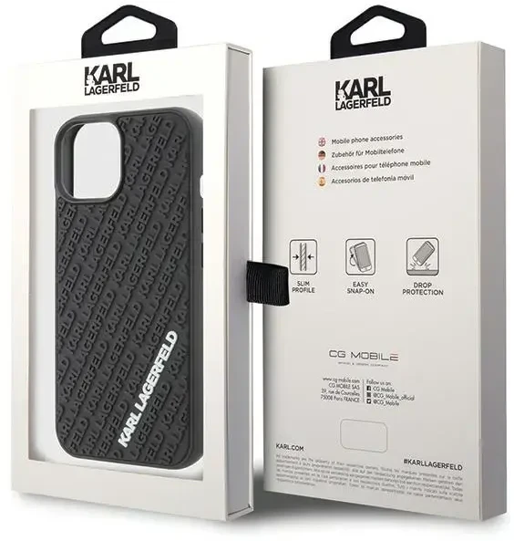 Dėklas Karl Lagerfeld KLHCP15S3DMKRLK 3D guminis telefono su daugybe logotipų sąvartėlis iPhone 15 juodas
