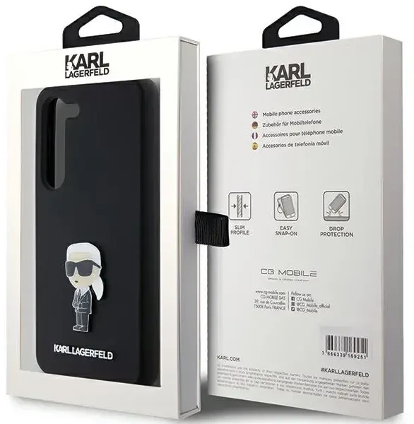 Dėklas Karl Lagerfeld KLHCS23MSMHKNPK S23+ S916 juodos spalvos Silicone Ikonik Metal Pin
