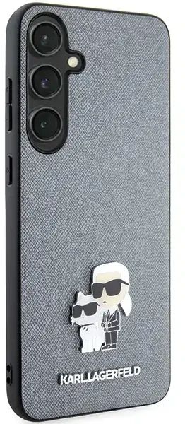 Samsung Galaxy S24 Plus Karl Lagerfeld dėklas Saffiano Karl & Choupette Metal Pin (KLHCS24MPSAKCMPK) juodos spalvos