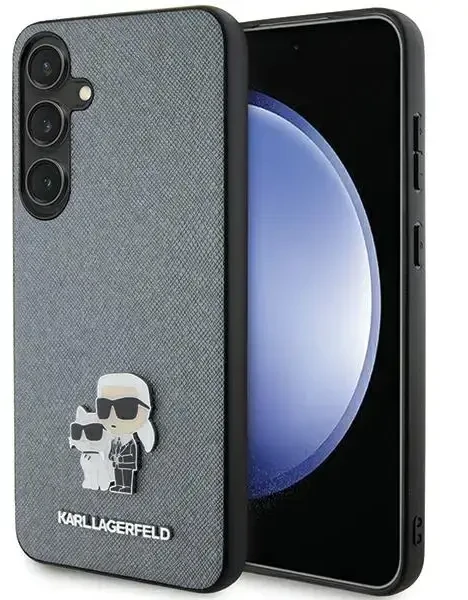 Samsung Galaxy S24 Plus Karl Lagerfeld dėklas Saffiano Karl & Choupette Metal Pin (KLHCS24MPSAKCMPK) juodos spalvos