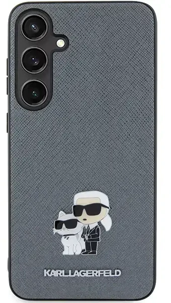 Samsung Galaxy S24 Plus Karl Lagerfeld dėklas Saffiano Karl & Choupette Metal Pin (KLHCS24MPSAKCMPK) juodos spalvos