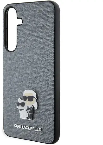 Samsung Galaxy S24 Plus Karl Lagerfeld dėklas Saffiano Karl & Choupette Metal Pin (KLHCS24MPSAKCMPK) juodos spalvos