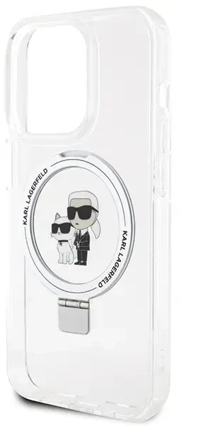 Karl Lagerfeld KLHMP13XHMRSKCH Apple iPhone 13 Pro Max 6.7″ baltos spalvos kietas dėklas Ring Stand Karl&Choupettte