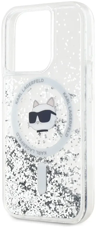 Karl Lagerfeld KLHMP15XLGCHSGH Apple iPhone15 Pro Max 6.7″ kietas dėklas skaidrus Liquid Glitter Choupette H