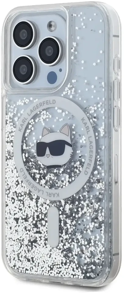 Karl Lagerfeld KLHMP15XLGCHSGH Apple iPhone15 Pro Max 6.7″ kietas dėklas skaidrus Liquid Glitter Choupette H