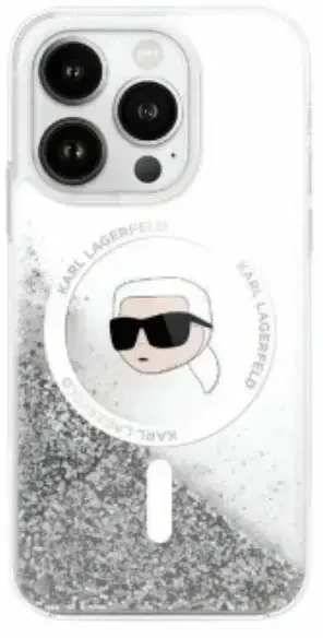 Karl Lagerfeld KLHMP16SLGKISGH Apple iPhone 16 6.1″ kietas dėklas skaidrus Liquid Glitter Karl Head Magsafe