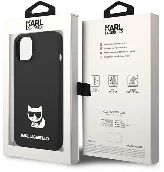 Karl Lagerfeld skysto silikono „Choupette“ dėklas, skirtas iPhone 14 Plus, juodas