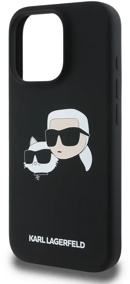 Karl Lagerfeld Skysto silikono dvi galvutės telefonų dėklas su MagSafe palaikymu iPhone 16 Pro juodas