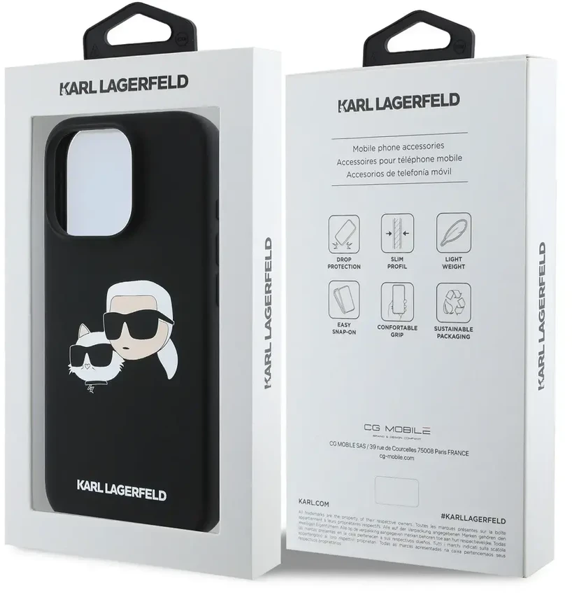 Karl Lagerfeld Skysto silikono dvi galvutės telefonų dėklas su MagSafe palaikymu iPhone 16 Pro juodas
