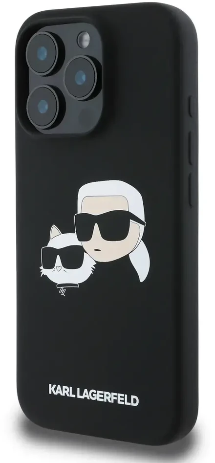 Karl Lagerfeld Skysto silikono dvi galvutės telefonų dėklas su MagSafe palaikymu iPhone 16 Pro juodas
