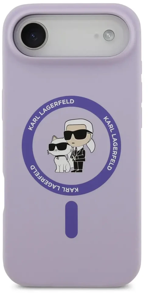 Karl Lagerfeld Skysto silikono telefono dėklas su MagSafe palaikymu, skirtas iPhone 17 Air, purpurinės spalvos