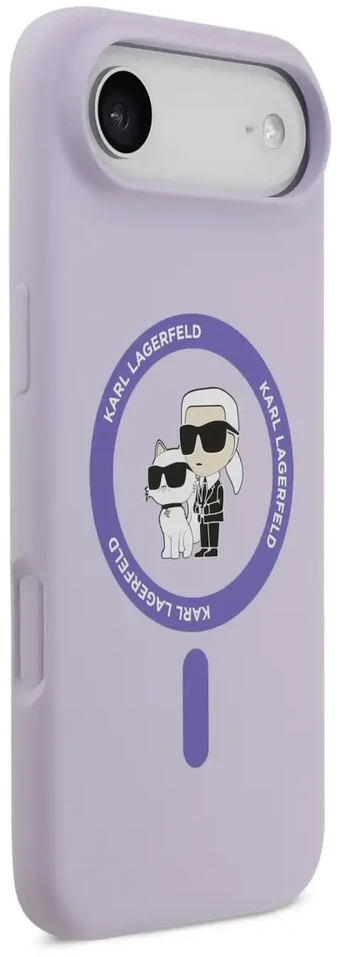 Karl Lagerfeld Skysto silikono telefono dėklas su MagSafe palaikymu, skirtas iPhone 17 Air, purpurinės spalvos