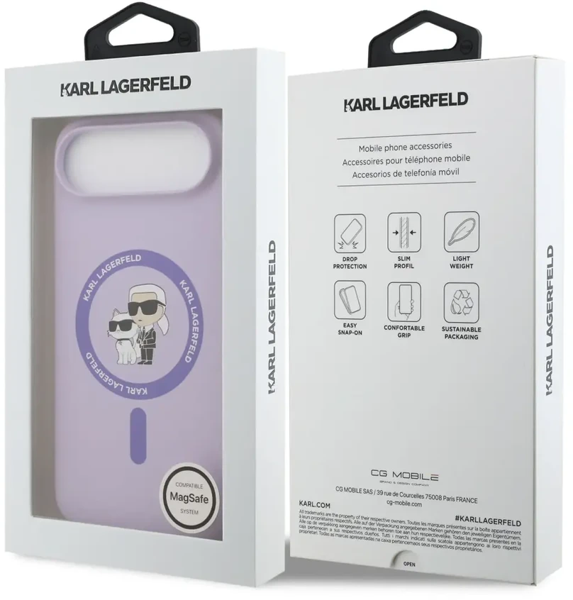 Karl Lagerfeld Skysto silikono telefono dėklas su MagSafe palaikymu, skirtas iPhone 17 Air, purpurinės spalvos
