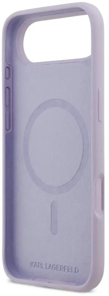 Karl Lagerfeld Skysto silikono telefono dėklas su MagSafe palaikymu, skirtas iPhone 17 Air, purpurinės spalvos