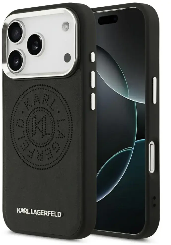 Karl Lagerfeld Point & Metal Logo MagSafe dėklas skirtas Apple iPhone 17 Pro Max juodos spalvos